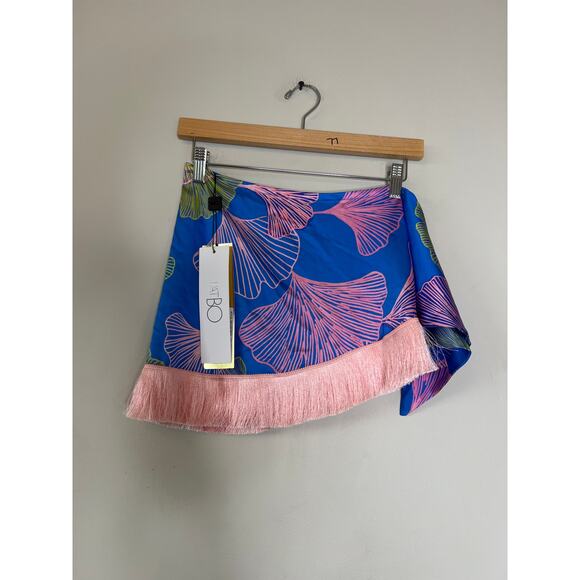 NWT PatBo Ocean Leaf Fringe Trim Pull-On Bathing Suit Sarong Blue Size: XS - Picture 2 of 7